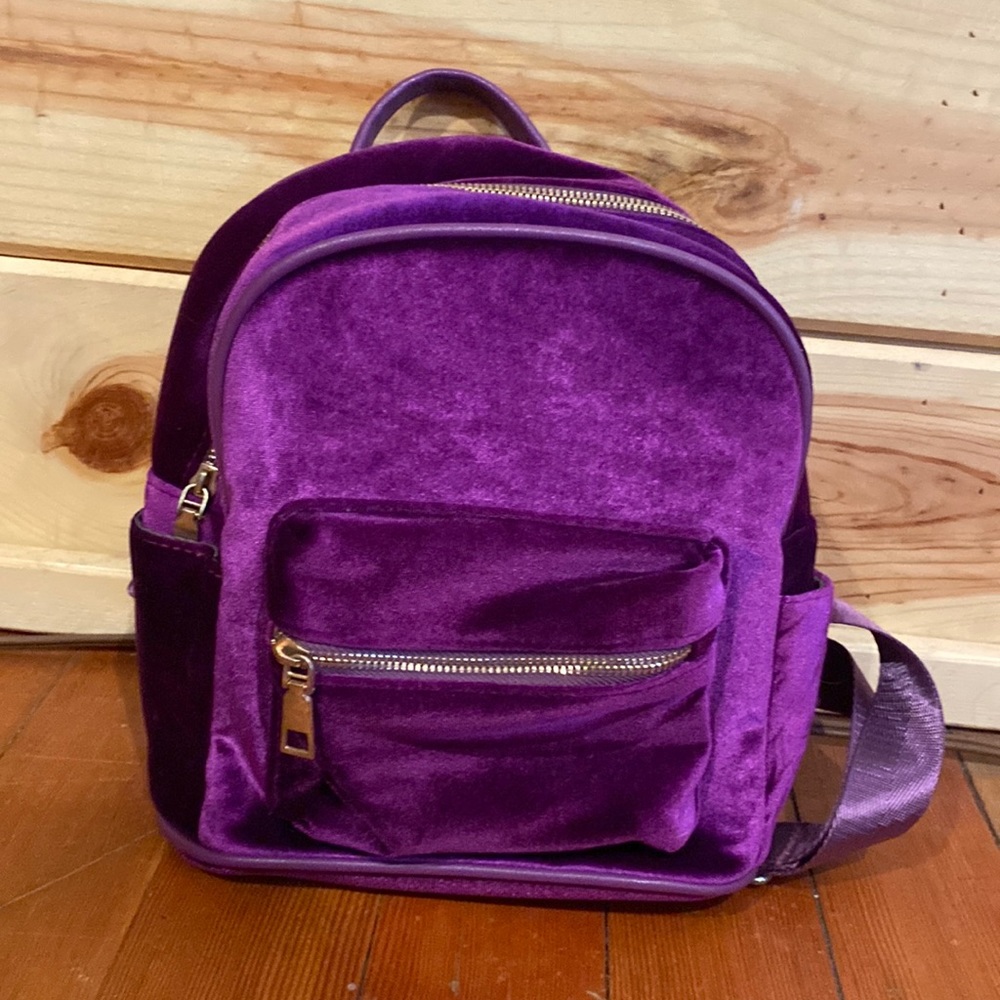 Super cute purple velvet mini backpack